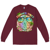 Burgundy summer vibes with smile face and leopard Long Sleeve Tee - texasbilliewilder