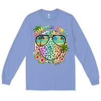 Colony Blue summer vibes with smile face and leopard Long Sleeve Tee - texasbilliewilder