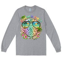 Heather Grey summer vibes with smile face and leopard Long Sleeve Tee - texasbilliewilder