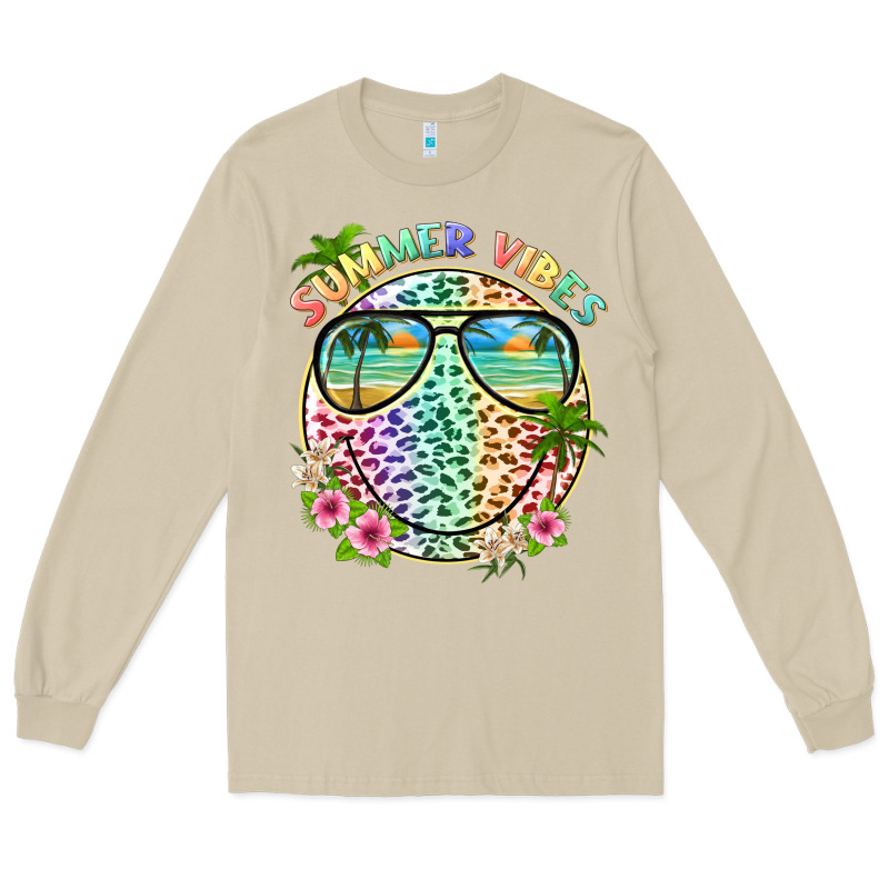 Summer Vibes With Smile Face And Leopard Long Sleeve Tee by texasbilliewilder | Teevron