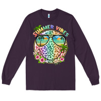 Plum summer vibes with smile face and leopard Long Sleeve Tee - texasbilliewilder