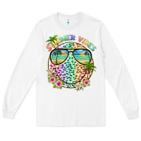 White summer vibes with smile face and leopard Long Sleeve Tee - texasbilliewilder