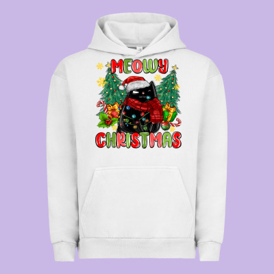 Meowy Christmas Black Cat Urban Hoodie Designed By Maliassmallbusiness