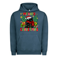 Pigment Midnight Navy meowy christmas black cat Urban Hoodie - MaliasSmallBusiness
