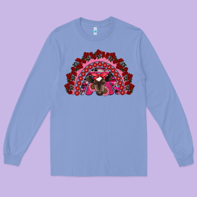 Valentine's Day Baby Cow Rainbow Long Sleeve Tee Designed By Ranaportraitstore