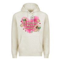 Oatmeal Heather my valentine is my look boyfriend Premium Hoodie - MaliasSmallBusiness