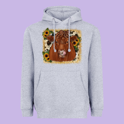 Red Angus Cowhide Sunflower Heavyweight Hoodie Designed By Jahusdesignshop