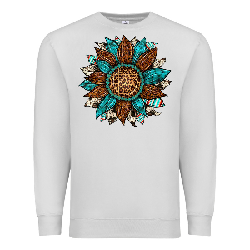 Gemstone Cowhide Leopard Turquoise Sunflower Premium Sweatshirt by Artiststas | Teevron