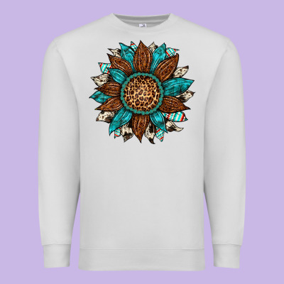Gemstone Cowhide Leopard Turquoise Sunflower Premium Sweatshirt Designed By Artiststas