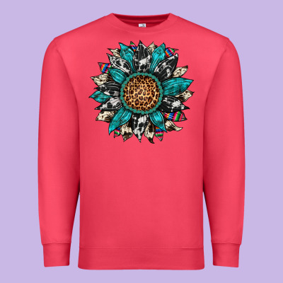 Cowhide Leopard Serape Gemstone  Sunflower Premium Sweatshirt Designed By Artiststas