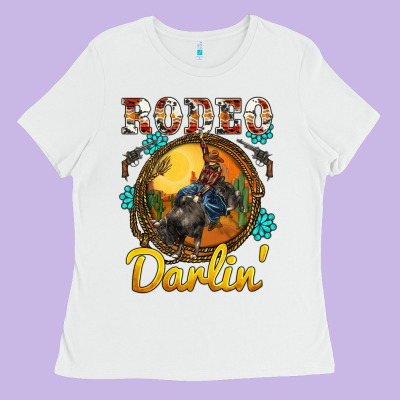 Western Rodeo Darlin' Sunset Sunflowers Weapon Ladies Tee Designed By Barkaloodesign