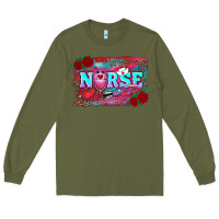 Army Green valentine's day nurse with leopard and turquoise background Long Sleeve Tee - RanaPortraitStore