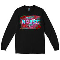 Black valentine's day nurse with leopard and turquoise background Long Sleeve Tee - RanaPortraitStore