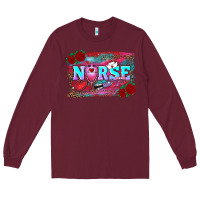 Burgundy valentine's day nurse with leopard and turquoise background Long Sleeve Tee - RanaPortraitStore