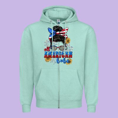 All American Babe 4th Of July Zipper Hoodie Designed By Cowgirlartshop
