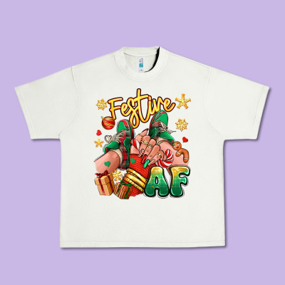 Festive Af Christmas Caucasian Girl Sneakers Urban Heavy Tee Designed By Ranaportraitstore