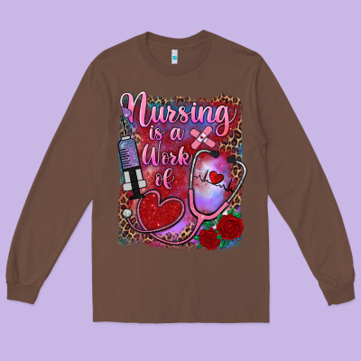 Nursing Is A Work Of Heart Long Sleeve Tee Designed By Ranaportraitstore
