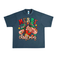 Midnight Navy Merry Christmas Caucasian girl sneakers Urban Heavy Tee - RanaPortraitStore