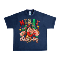 Navy Merry Christmas Caucasian girl sneakers Urban Heavy Tee - RanaPortraitStore