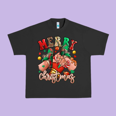 Merry Christmas Caucasian Girl Sneakers Urban Heavy Tee Designed By Ranaportraitstore