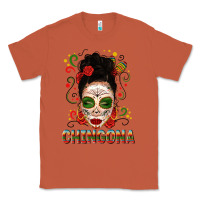 Copper Mexicana Skull Girl Messy Bun Classic Tee - texasbilliewilder