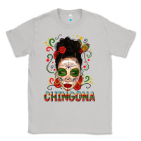 Moon Dust Mexicana Skull Girl Messy Bun Classic Tee - texasbilliewilder