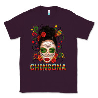 Plum Mexicana Skull Girl Messy Bun Classic Tee - texasbilliewilder