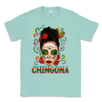 Seafoam Mexicana Skull Girl Messy Bun Classic Tee - texasbilliewilder