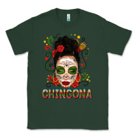 Sports Green Mexicana Skull Girl Messy Bun Classic Tee - texasbilliewilder
