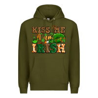 Army Green kiss me i am irish  with lips and shamrocks Premium Hoodie - AdoDesignShop
