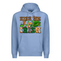 Colony Blue kiss me i am irish  with lips and shamrocks Premium Hoodie - AdoDesignShop