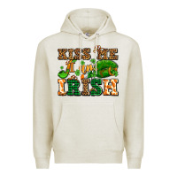 Oatmeal Heather kiss me i am irish  with lips and shamrocks Premium Hoodie - AdoDesignShop