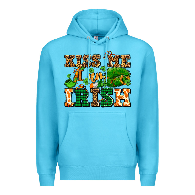 Kiss Me I Am Irish  With Lips And Shamrocks Premium Hoodie by AdoDesignShop | Teevron