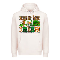 Pale Pink kiss me i am irish  with lips and shamrocks Premium Hoodie - AdoDesignShop