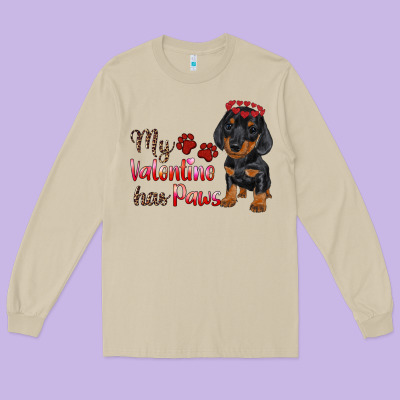 My Valentine Has Paws Long Sleeve Tee Designed By Ranaportraitstore