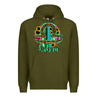 Army Green Libra Zodiac Sign Sunflower Leopard Serape Premium Hoodie - RanaPortraitStore