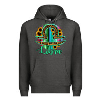 Charcoal Heather Libra Zodiac Sign Sunflower Leopard Serape Premium Hoodie - RanaPortraitStore