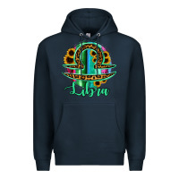 Navy Libra Zodiac Sign Sunflower Leopard Serape Premium Hoodie - RanaPortraitStore