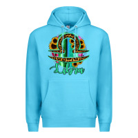Ocean Blue Libra Zodiac Sign Sunflower Leopard Serape Premium Hoodie - RanaPortraitStore