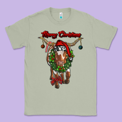 Merry Christmas Longhorn Cow Classic Tee Designed By Ranaportraitstore