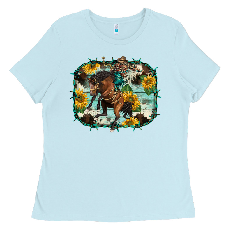 Western Rodeo Horse Cowhide Sunflowers Ladies Tee by BarkalooDesign | Teevron