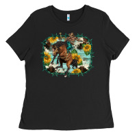 Black western rodeo horse cowhide sunflowers Ladies Tee - BarkalooDesign