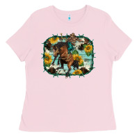 Bubblegum Pink western rodeo horse cowhide sunflowers Ladies Tee - BarkalooDesign