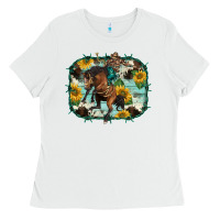 White western rodeo horse cowhide sunflowers Ladies Tee - BarkalooDesign