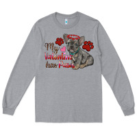 Heather Grey my valentine has paws french bulldog Long Sleeve Tee - RanaPortraitStore