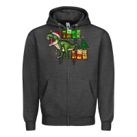 Charcoal Heather tree rex Zipper Hoodie - CowhideDigitalArt