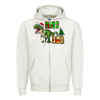 Oatmeal Heather tree rex Zipper Hoodie - CowhideDigitalArt