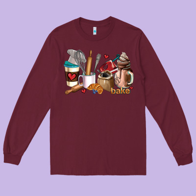 Bakery Coffee Cups Long Sleeve Tee Designed By Adodesignshop
