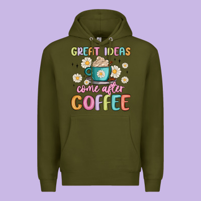 Great Ideas Come After Coffee Premium Hoodie Designed By Maliassmallbusiness