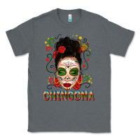 Charcoal Heather Mexicana Skull Girl Messy Bun Classic Tee - texasbilliewilder